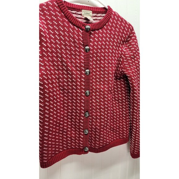 Vintage L.L.Bean Womens Red & White Button-Up Cardigan Sweater - Picture 1 of 12
